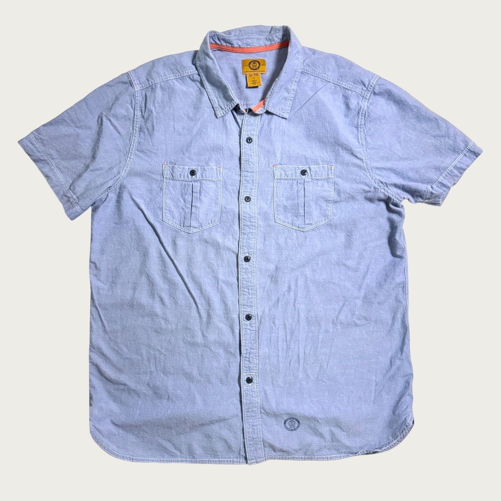 Stapleford Button Down Shirt Mens XL Blue Short Sleeve Chambray Workwear Cotton